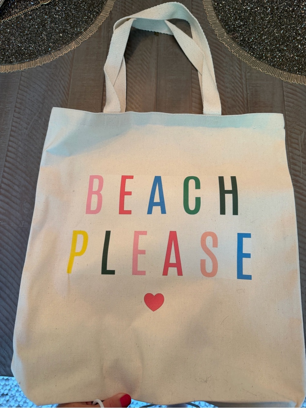 BEACH PLEASE Canvas Tote Bag in Multicolor Text-NEW